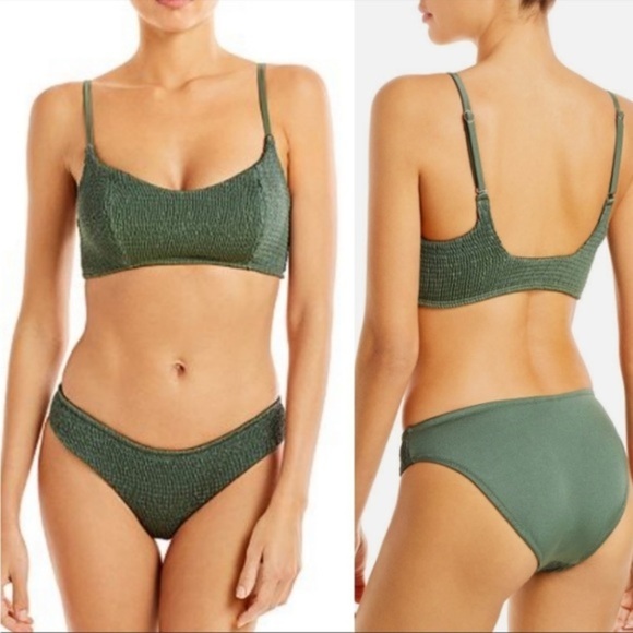 NEW PEIXOTO Jojo Smocked Bikini Top‎ Green XS - Picture 1 of 9